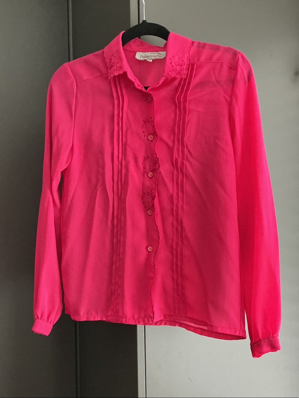Princess C Hot Pink Girls' Long-Sleeve Blouse with Pintuck & Embroidery
